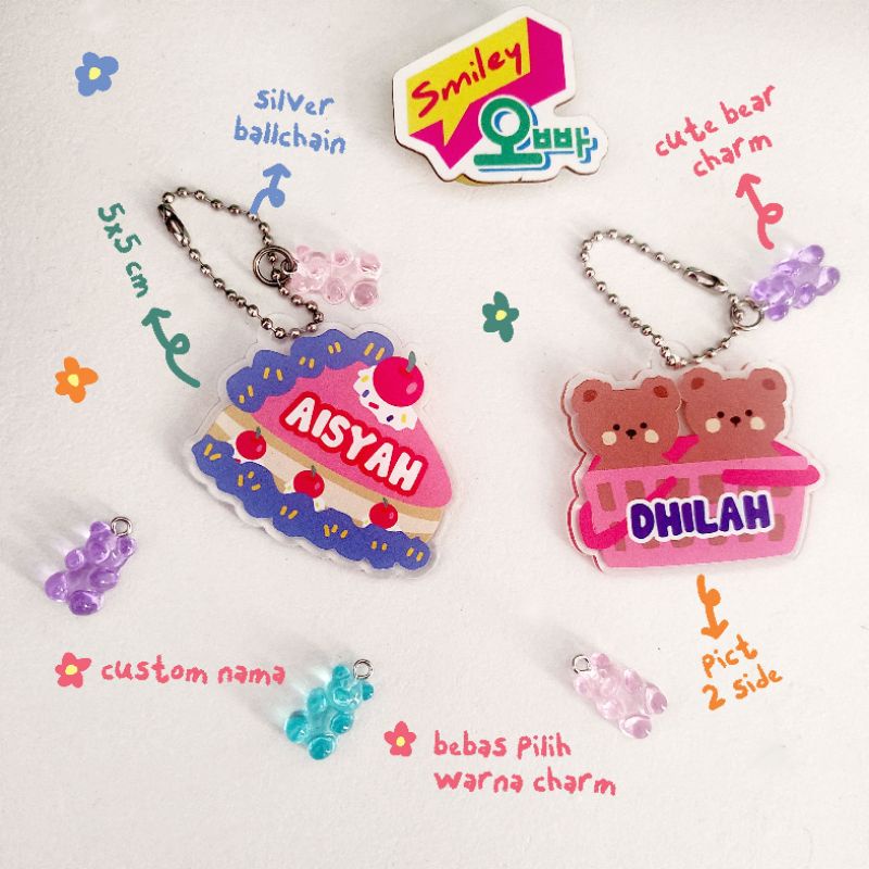 GANCI Custom Nama + Custom Warna BEAR CHARM - Ganci Acrylic custom