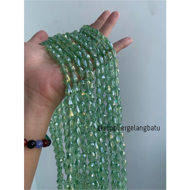 kristal Tetes ceko 13mm x 8mm SOFT GREEN quartz bening bross PREMIUM