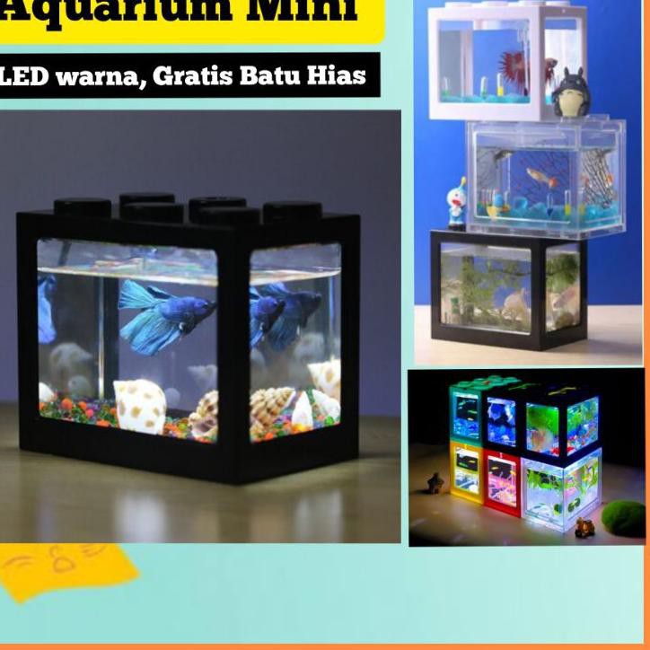 qwr...!642SJ  LARIS Aquarium Mini Bentuk Lego Terlengkap Lampu LED, Akuarium Ikan Kecil Cupang Murah