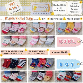  Winteku  Kaos  Kaki  Bayi 3 Pasang Motif Lucu Murah Baby 