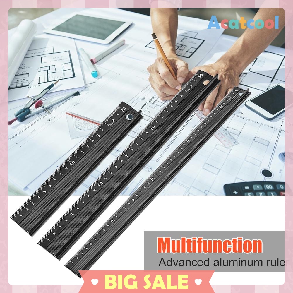 Multi-function Aluminum Alloy Hand Protective Ruler Non-slip Straight Ruler