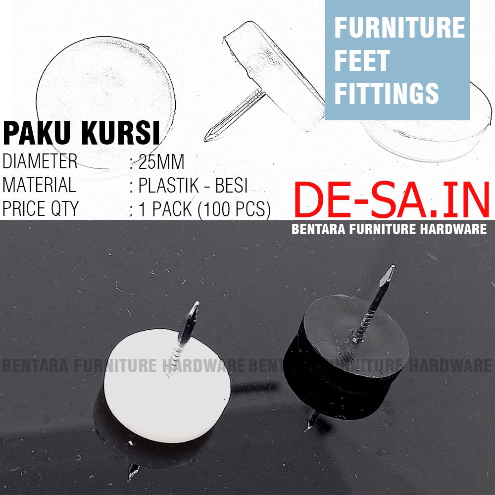 100 x PAKU KURSI BESAR DIAMETER 25MM MEJA -  PAKU PLASTIK BESI NAIL GLIDER GLIDE GLINDIT CHAIR TABLE