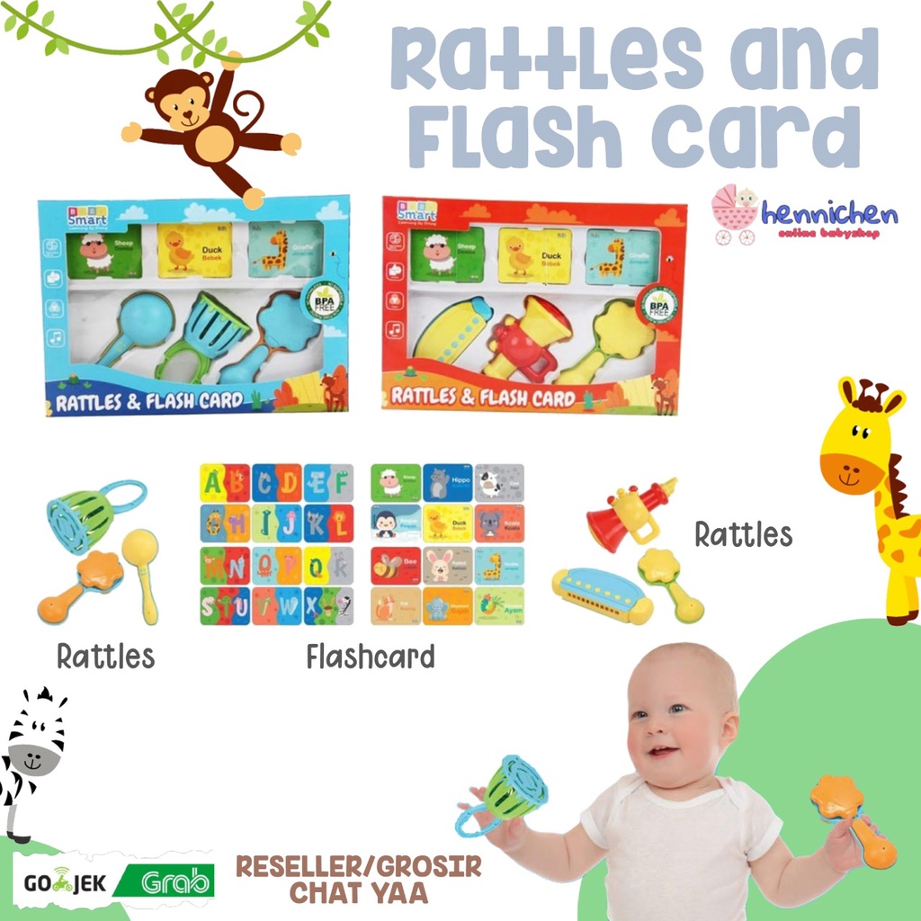 READY GOJEK GRAB Bebe Smart Rattles and Flash Card Mainan Gigitan Bayi BB SMART