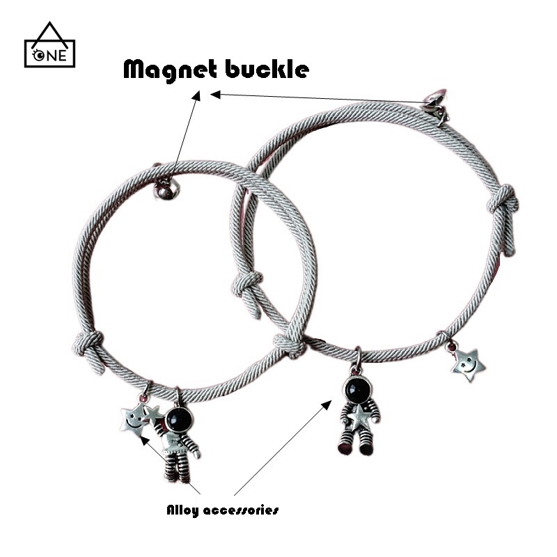 COD❤2pcs/set Couple Gelang Pasangan Magnetik Lucu Astronot Liontin Gelang Disesuaikan Gaya Korea A one