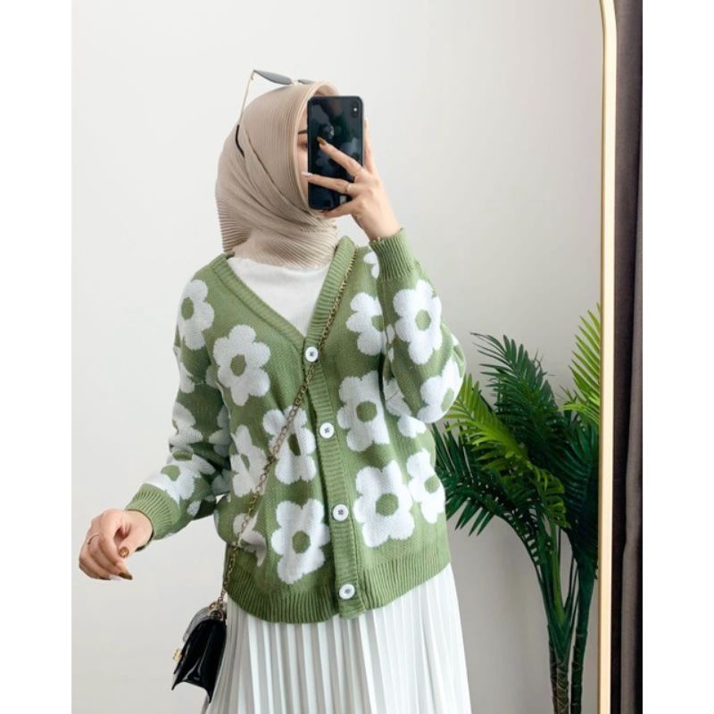 CS061 Cardigan rajut wanita flower urban