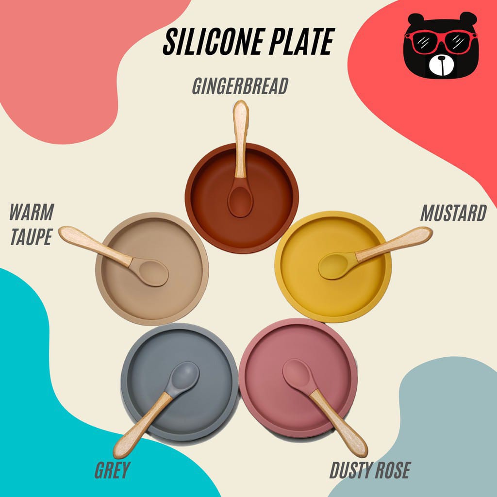 Tempat makan anak | Piring bayi | Premium silicone plate + Spoon-Plate + Spoon