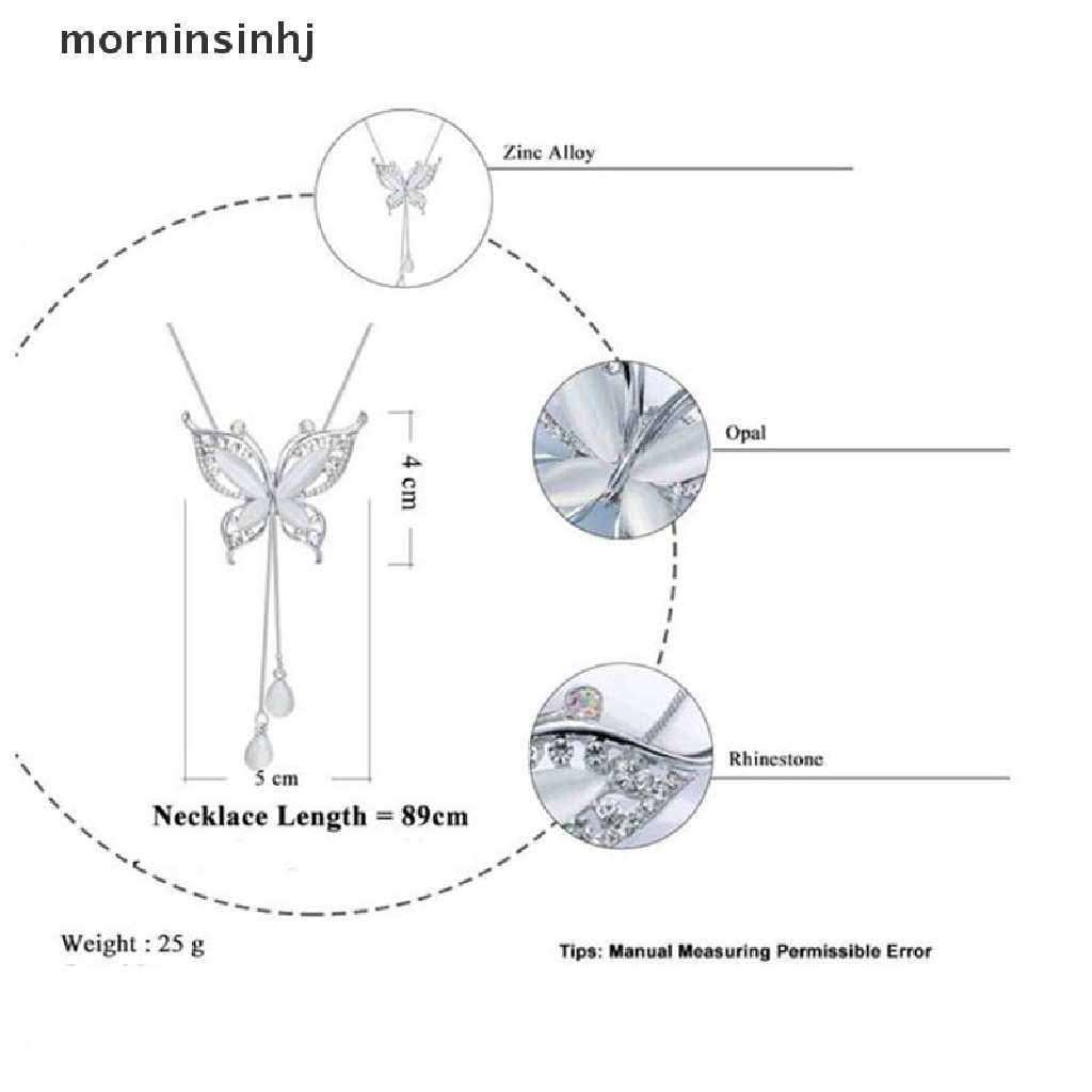 Mor Kalung Rantai Panjang Liontin Kupukupu Hias Batu Opal Untuk Wanita Butterfly