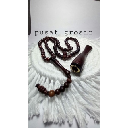 Paket tasbih dan pipa galih asem mini 7cm tasbih kayu galih asem asli tasbih asem hitam once asem CLW