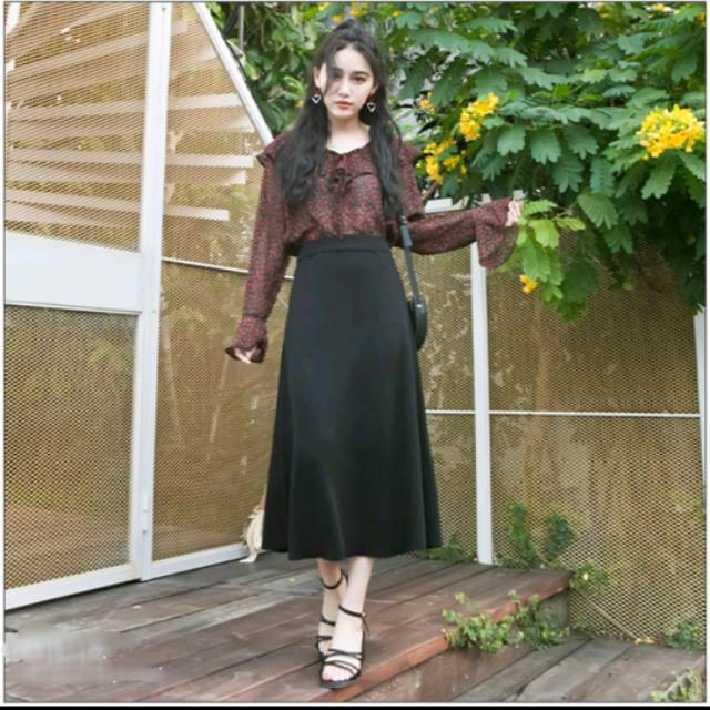 Rok Polos Holi Bahan Katun Pinggang Karet / ROK SPAN / LONG SPAN SKIRT SCUBA / ROK KERJA