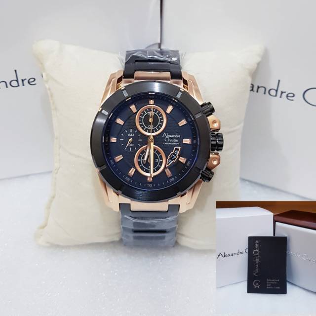 ALEXANDRE CHRISTIE AC 6226 BLACK ROSEGOLD JAM TANGAN PRIA ORIGINAL