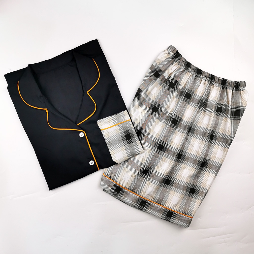 Setelan Piyama Dewasa Celana Pendek Lengan Pendek Hotpant All Size-HPL KTK BISGOLD COMB