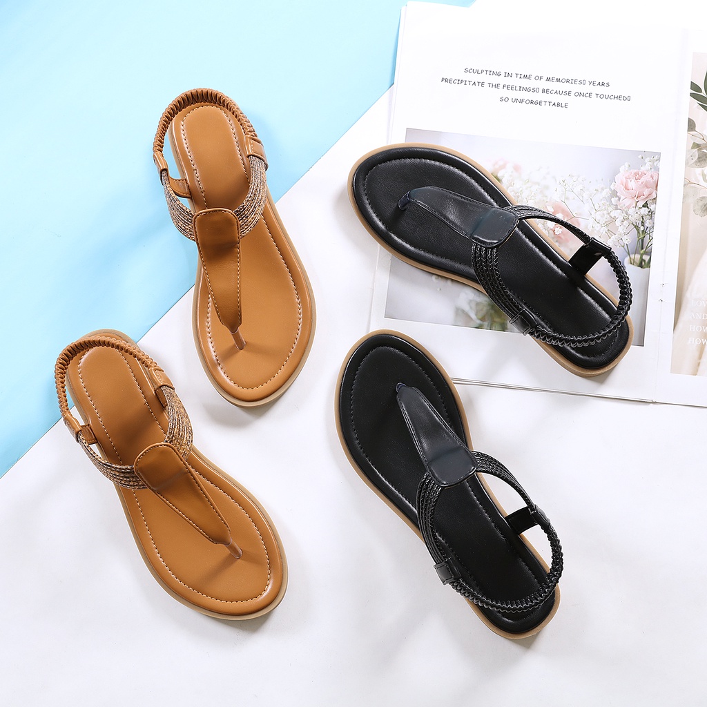 Jiso 611 / Sandal Wanita Kekinian Flat Ankle Strap Karet Import Premium