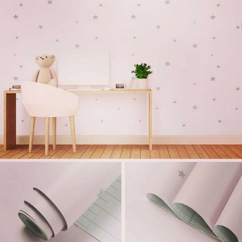 Wallpaper Dinding Motif Bintang Dasar Pink 10m x 45cm