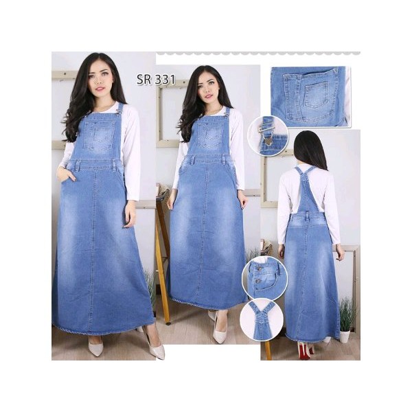 Baju Rok Kodok Maxi Dress Gamis Overall Baju Jumpsuit Wanita Cewek ABG Remaja Panjang Bahan Jeans