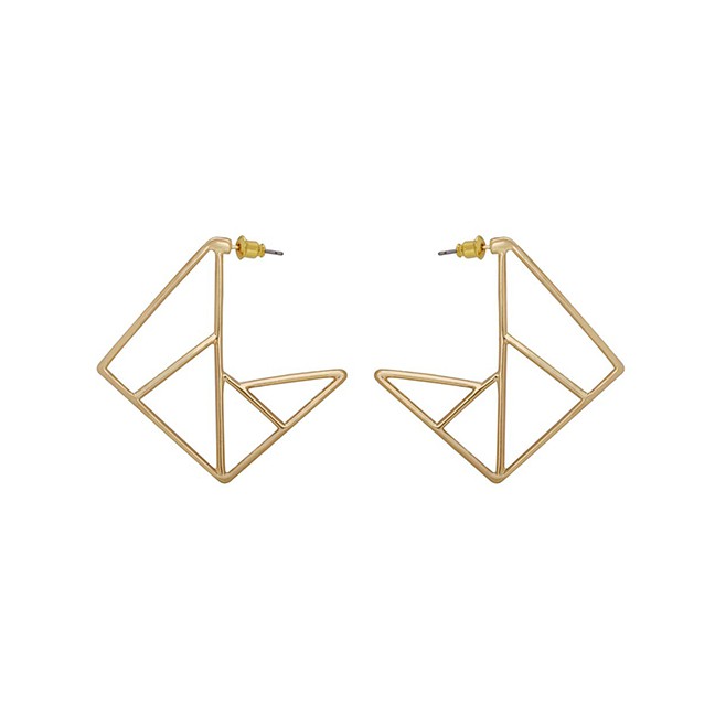 LRC Anting Tusuk Fashion Gold Geometric Square Metal Strip Hollow Earrings F69856