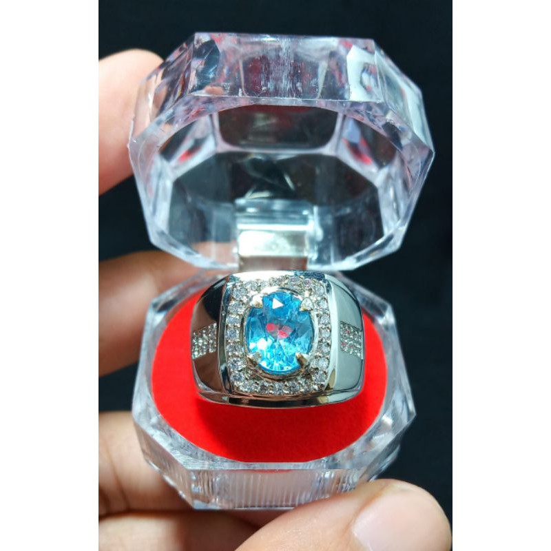 batu blue topaz bersertifikat memo asli natural siap pakai