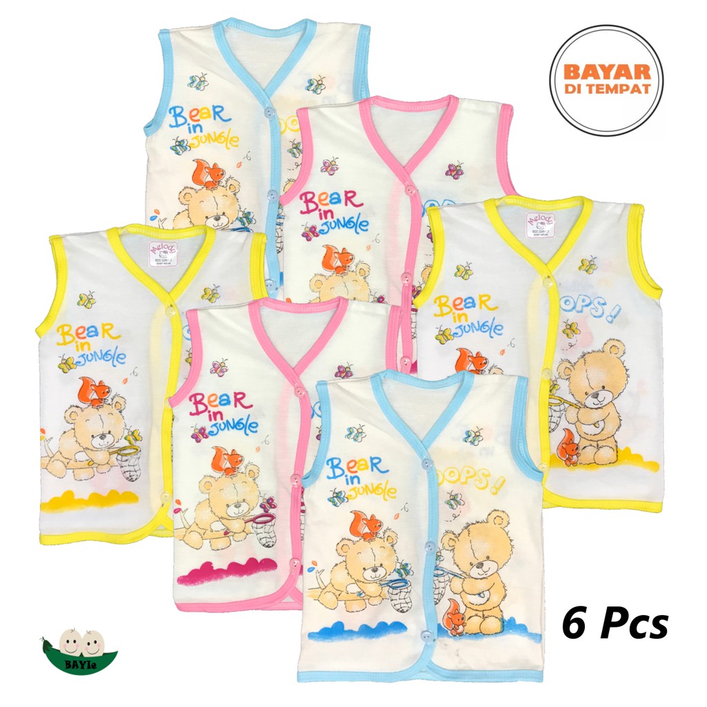 BAYIe- 6 Pcs Baju Bayi Buntung/Singlet MELODY New Born umur 0-3 bulan/baju rumah/anak laki/perempuan