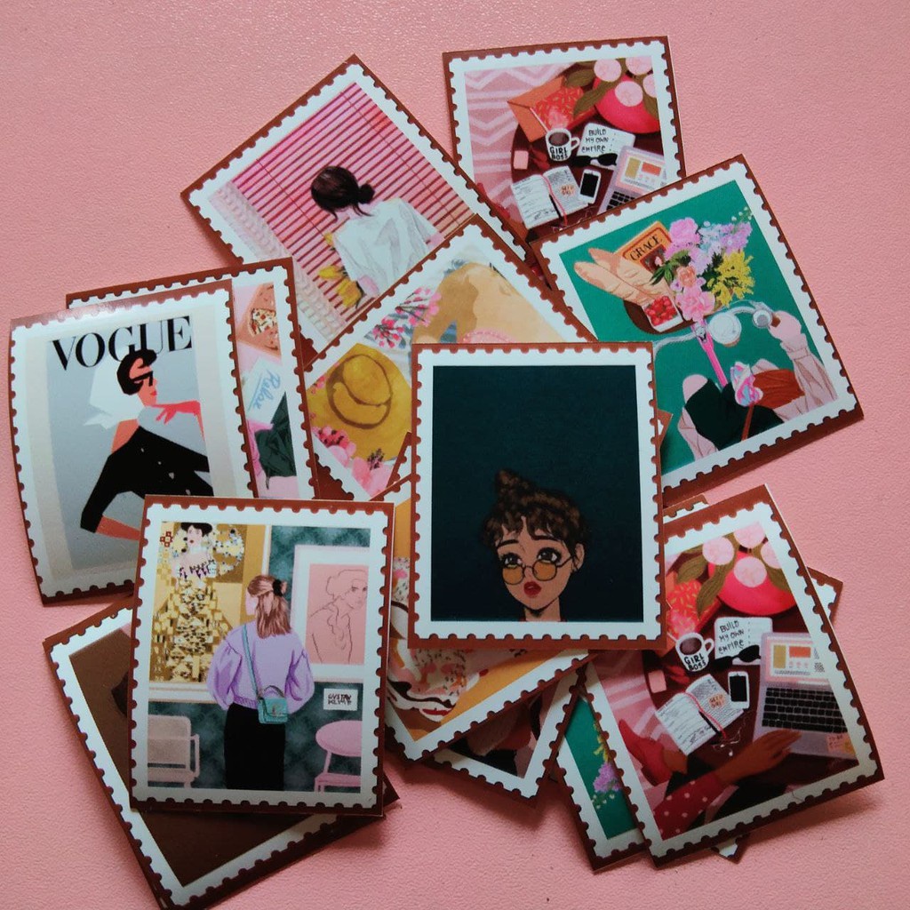 sticker scrapbook perangko aesthetic - stiker jurnal set motif vintage