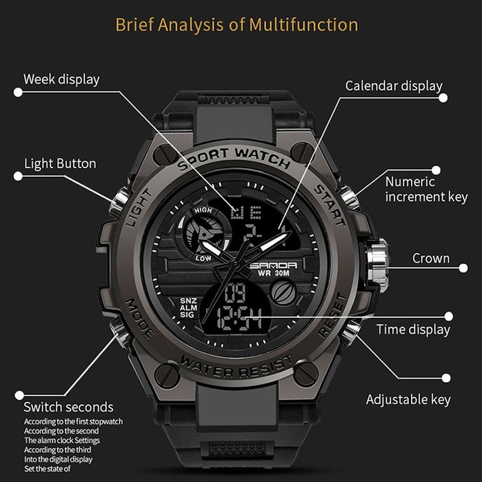 SANDA 739 Jam Tangan Pria Digital Analog Tali Rubber Chronograph Anti Air WATCHKITE WKOS