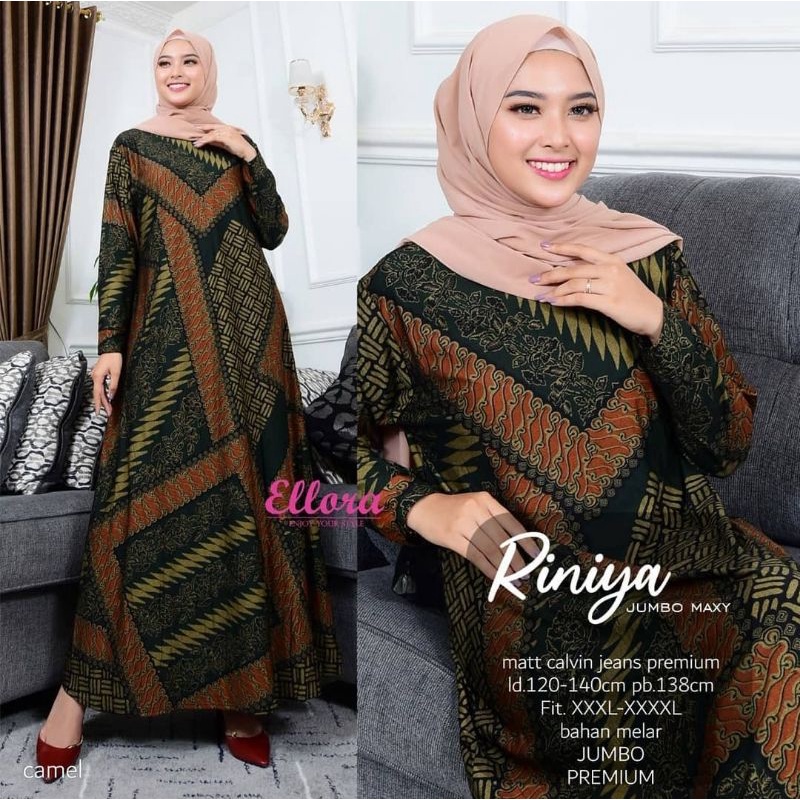 RINIYA Jumbo Maxy Batik - Gamis Wanita Calvin Jeans Terbaru Jumbo Bigsize Oversize LD100-110 XL-4L / R.25 - 023-5437 / R.26 - 022-6011