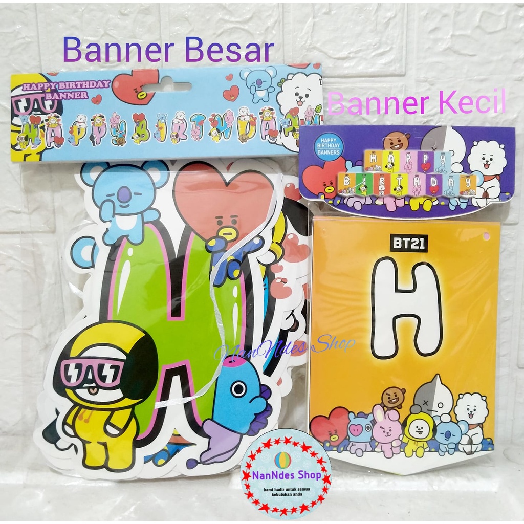 Banner 1 set Bentuk BT21 BTS  Happy Birthday Karakter Tema K POP Kartun Besar Kecil