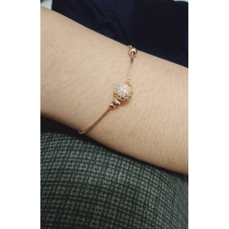 Gelang tangan xuping wanita berlapis emas dengan mata zircon model tarik ulur BTS 33.