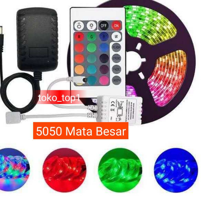 LAMPU LED  STRIP 5050 5M REMOT RGB WARNA WARNI IP44 5M AC 220V + ADAPTOR + REMOTE5050(LAMPU TIKTOK)