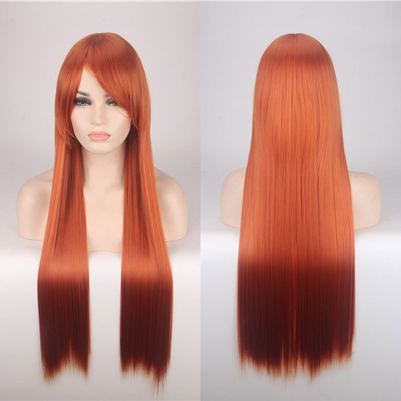 K026-14 wig base oranye orange lurus 80 cm cosplay rambut palsu