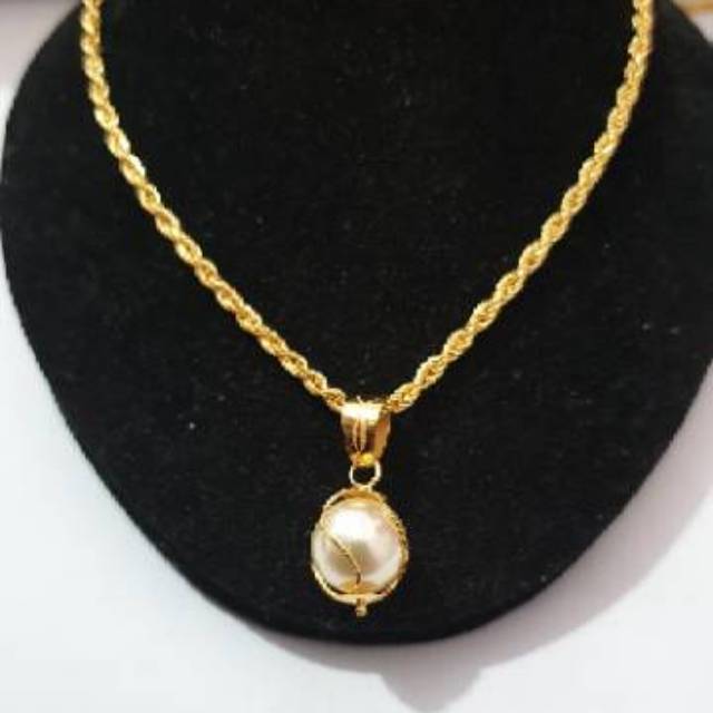 Kalung emas asli kadar 875 model bulat susun mutiara