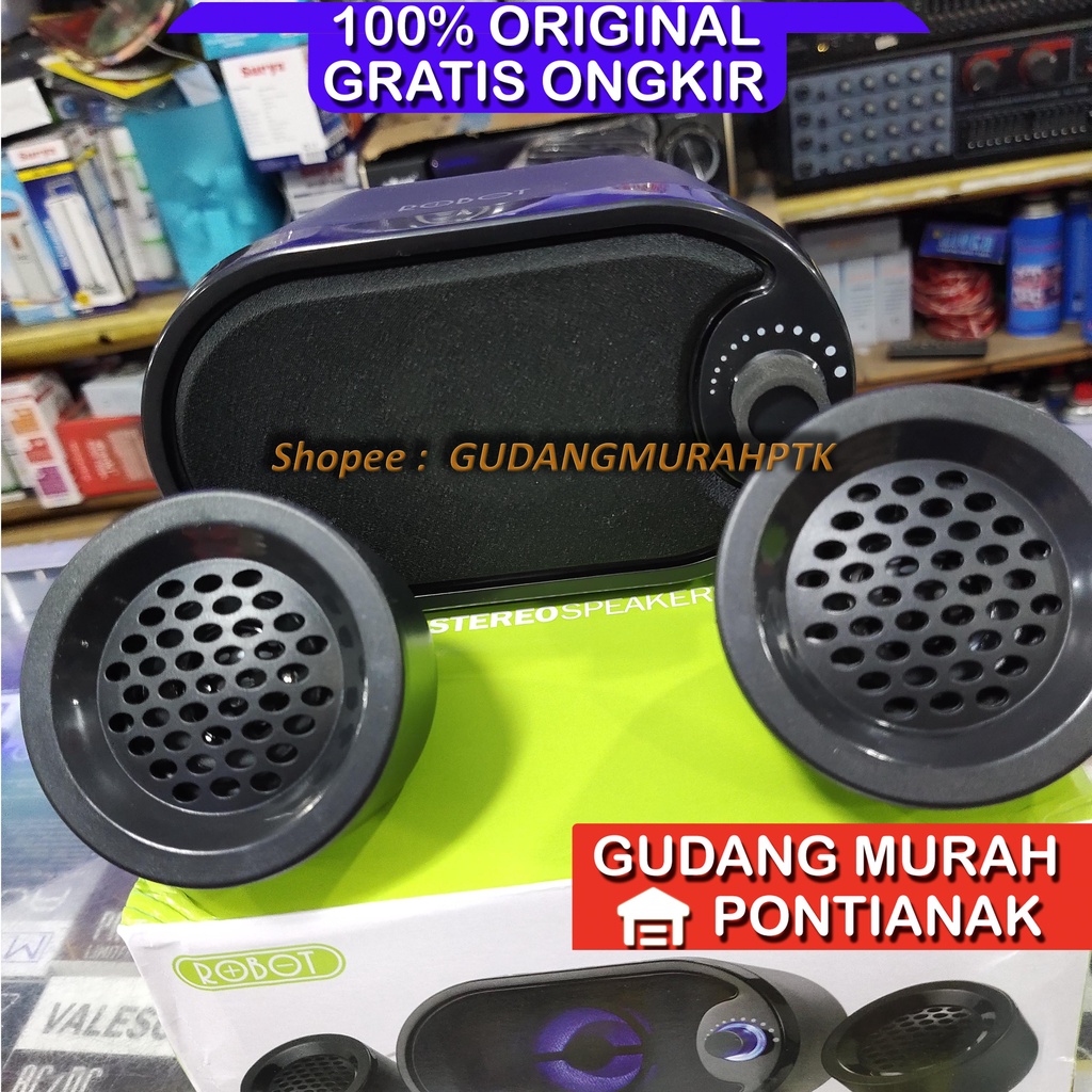 Robot RS170 Stereo Speaker with LED Black untuk PC Computer komputer