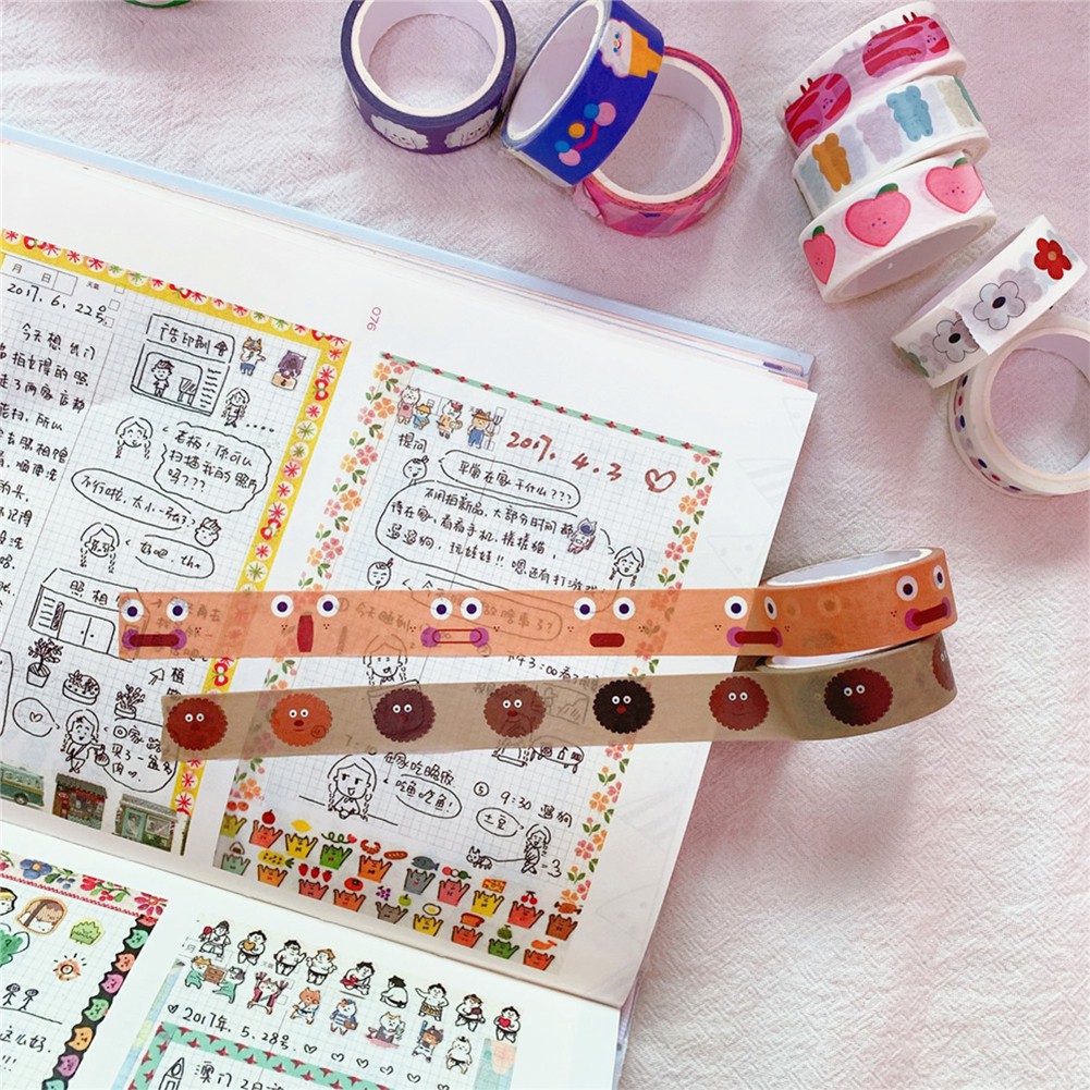 Washi Tape Motif Awan Wajah Beruang Tersenyum Gaya Korea Untuk Dekorasi Diary Scrapbooking
