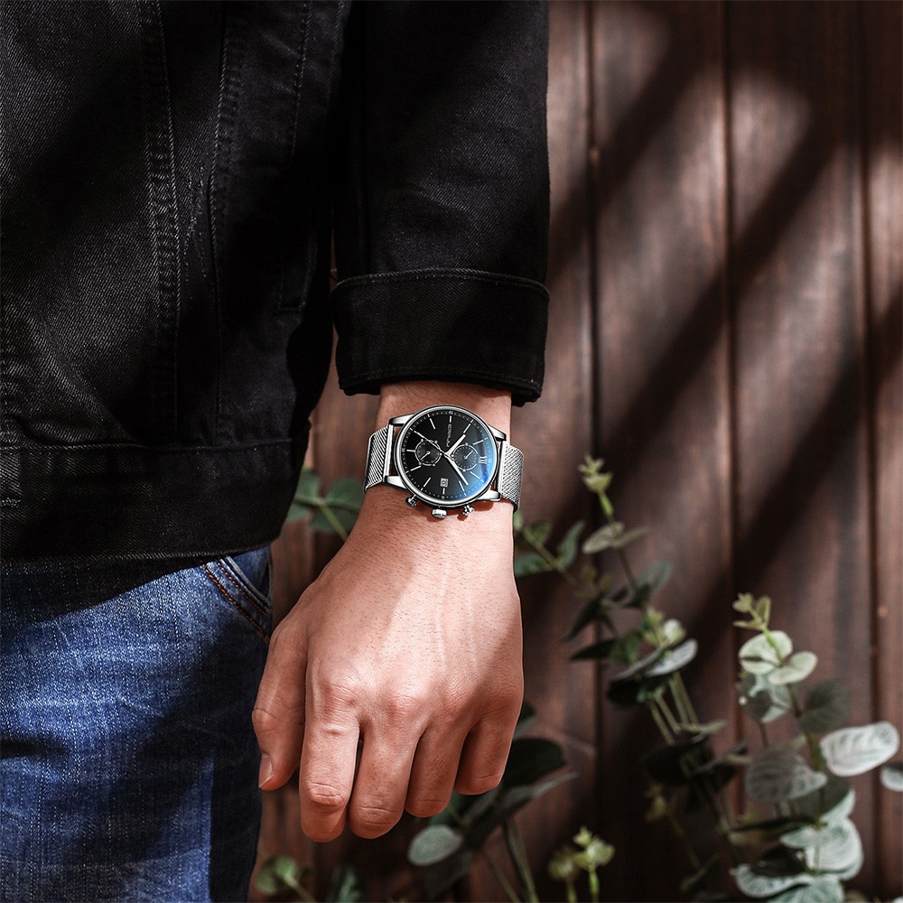 CRRJU Jam Tangan Pria Kemewahan Tertinggi Sport Chrono Jam Fashion Besi Tahan Karat Anti Air Jam Tangan Men Watch