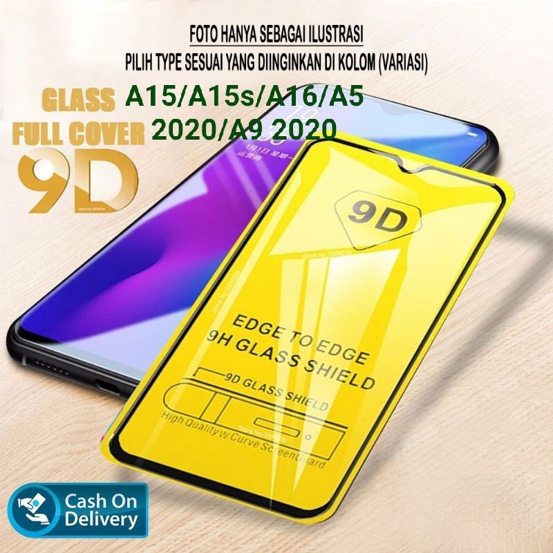 tempered glass full lapis hitam type hp OPPO A15/A15S/A16/A5 2020/A9 2020