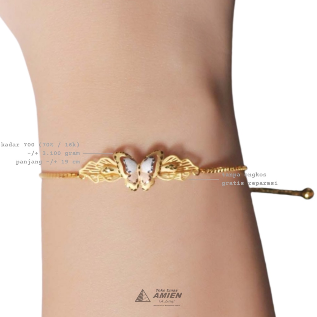 Toko Emas Amien Gelang Emas Asli UBS Kadar 700 (70% / 16K) 3.100 gram - Bracelet Yura Yellow Kupu Se