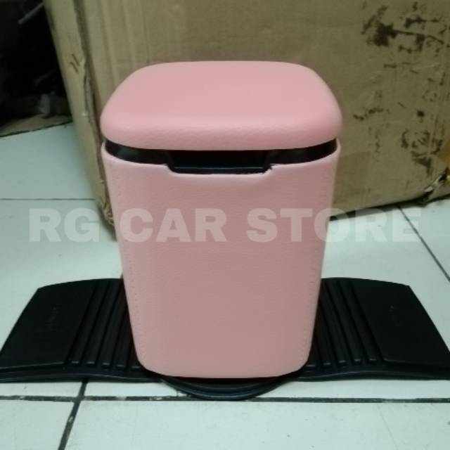 TEMPAT SAMPAH MOBIL BAHAN KULIT WARNA ROSE GOLD