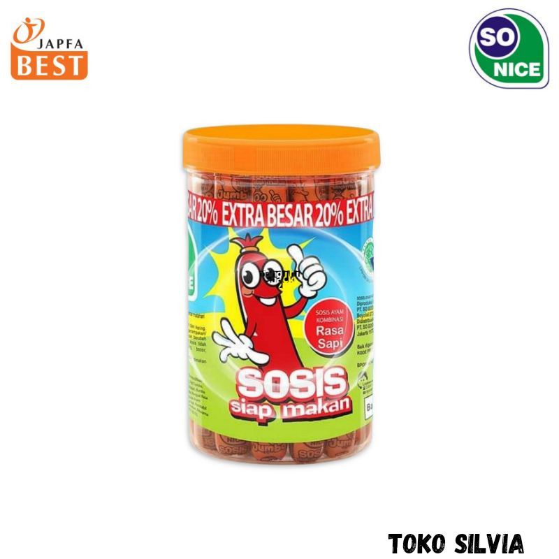 

SOSIS SO NICE Rasa sapi siap makan 1 toples isi 24 pcs @18gr