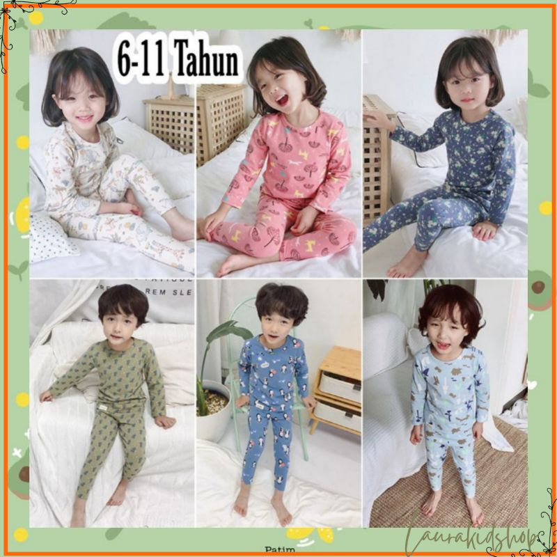 Setelan Baju Tidur Organik Anak Perempuan Laki-laki Import Premium 6 - 11 Tahun