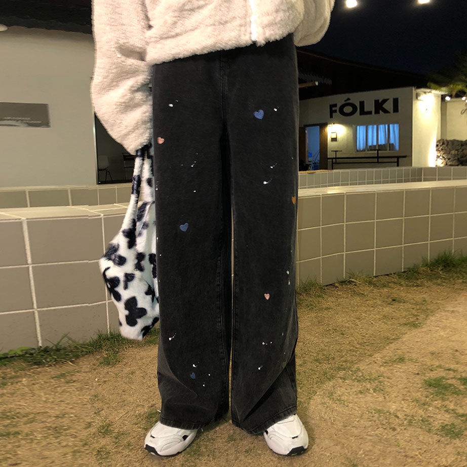 love stars highwaist celana kulot celana jeans wanita