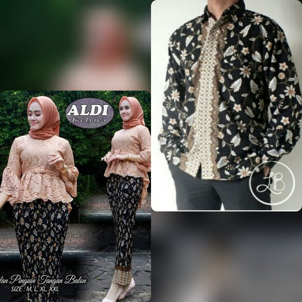 couple kebaya brukat pinguin balon dan hem panjang trend