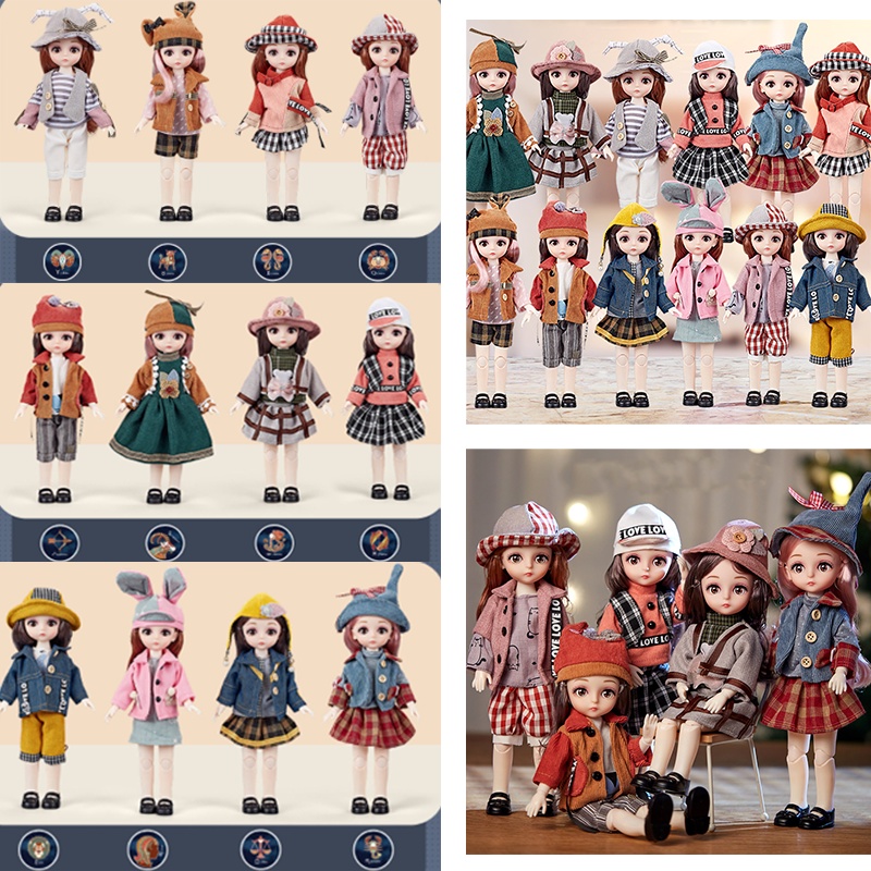 12boneka BJD Constellation Ball Jointed Full Set Dengan Baju Wig Lembut Kepala Vingl