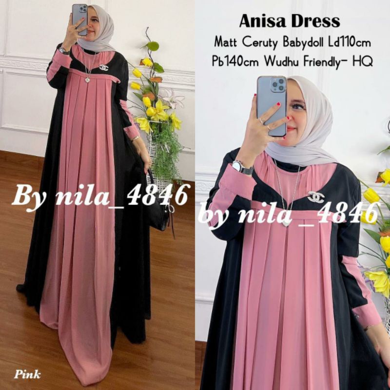 Anisa dress/gamis maxy ceruty terlaris/gamis ceruty layer