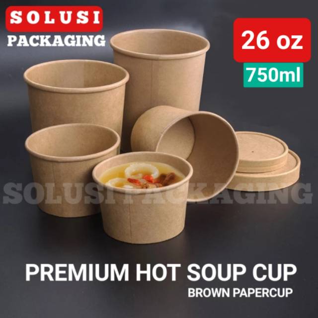 50 pcs BROWN PAPER CUP SOUP 26 oz/PAPERBOWL RICEBOX MANGKOK MIE KERTAS POPMIE