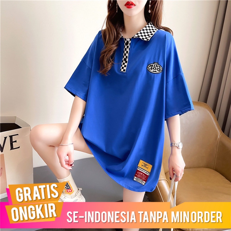 Kaos Cewek Import One Piece  Montok Gas Plus UK Wanita  Panjang Lengan Pendek  Kerah Polo an Kaos