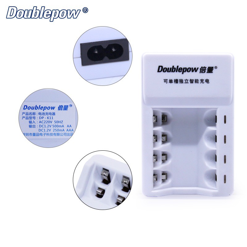 DOUBLEPOW Charger Baterai 4 Slots for AA/AAA Ni-MH Ni-CD - DP-K11 - White