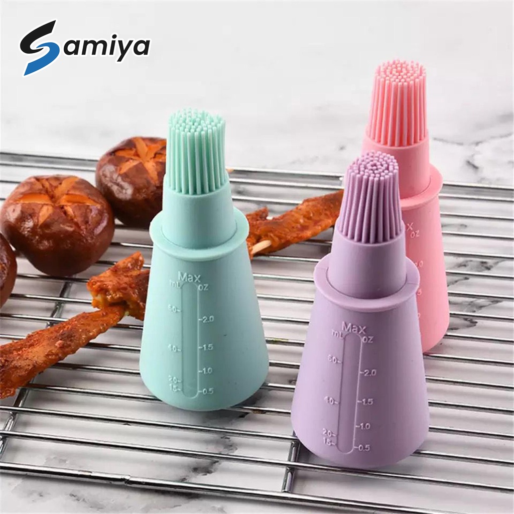 silicone oil brush with lid full color / kuas kue roti tempat bumbu minyak panggang BBQ steak grill