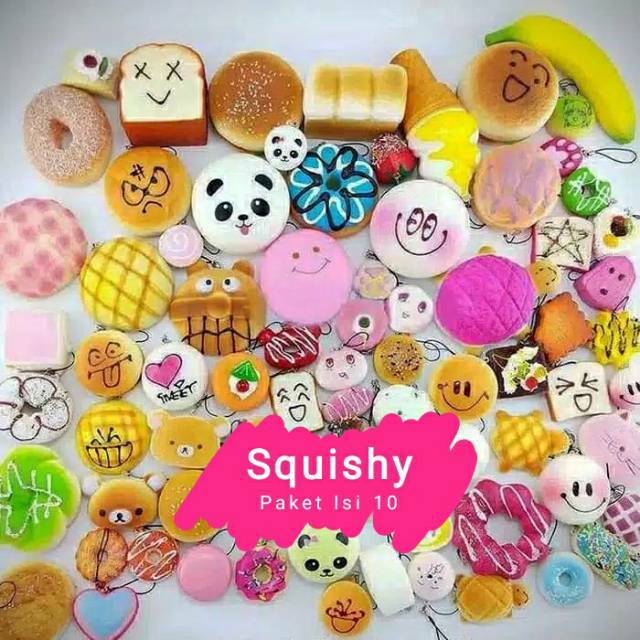Squishy Paket Murah Spesial Isi 10, Gratis Stiker Smiley Emoticon