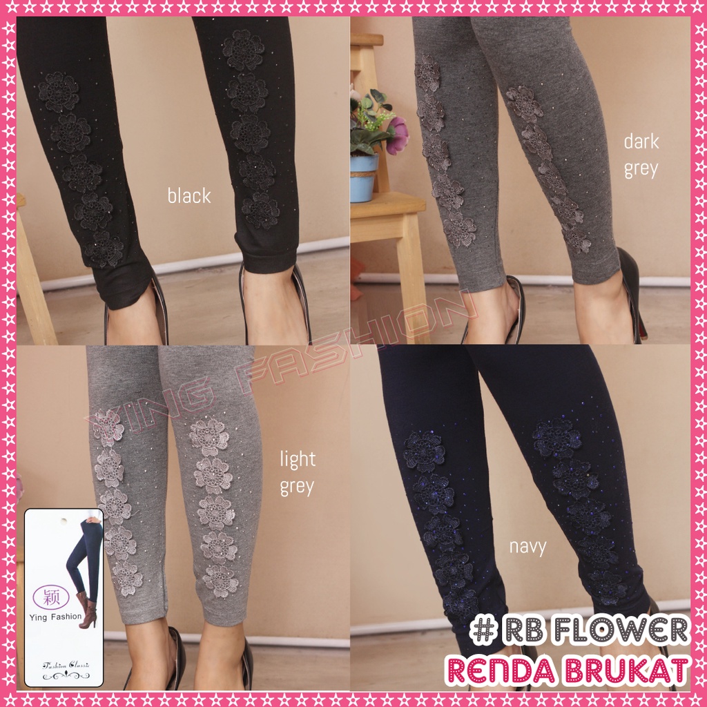 Legging Brukat Kaki Wanita RB FLower / Legging brukat bunga wanita / legging brukat renda wanita import
