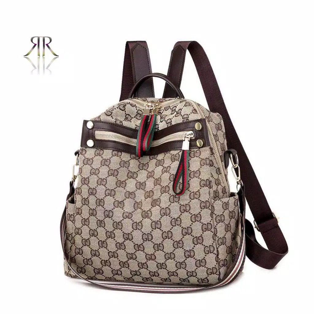 Tas Wanita Tas Ransel Wanita Kanvas Mocca Motif Huruf Free Gantungan Lucu Backpack Multifungsi-Gyqaw