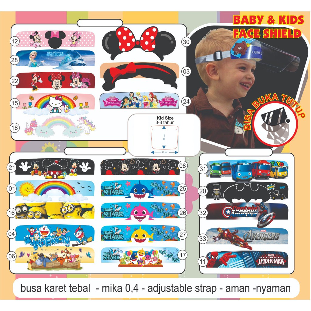 Mikusoo Face Shield Anak Motif Karakter Bahan Mika Tebal Masker Pelindung Wajah