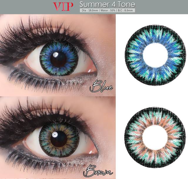 Softlens VIP Summer 4 Tones Warna Gray Grey Brown Blue Green